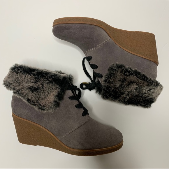 New Cole Haan Coralie Wedge fur Bootie 8 boots - Picture 5 of 10